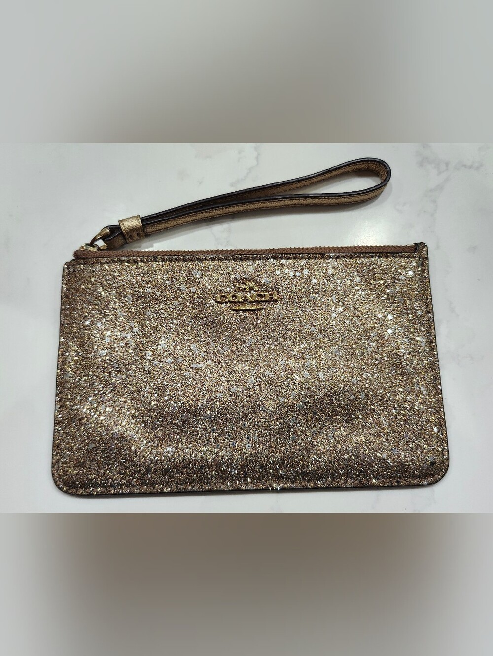 GUC Authentic Coach Gold Star Glitter Wristlet with Gold Accents